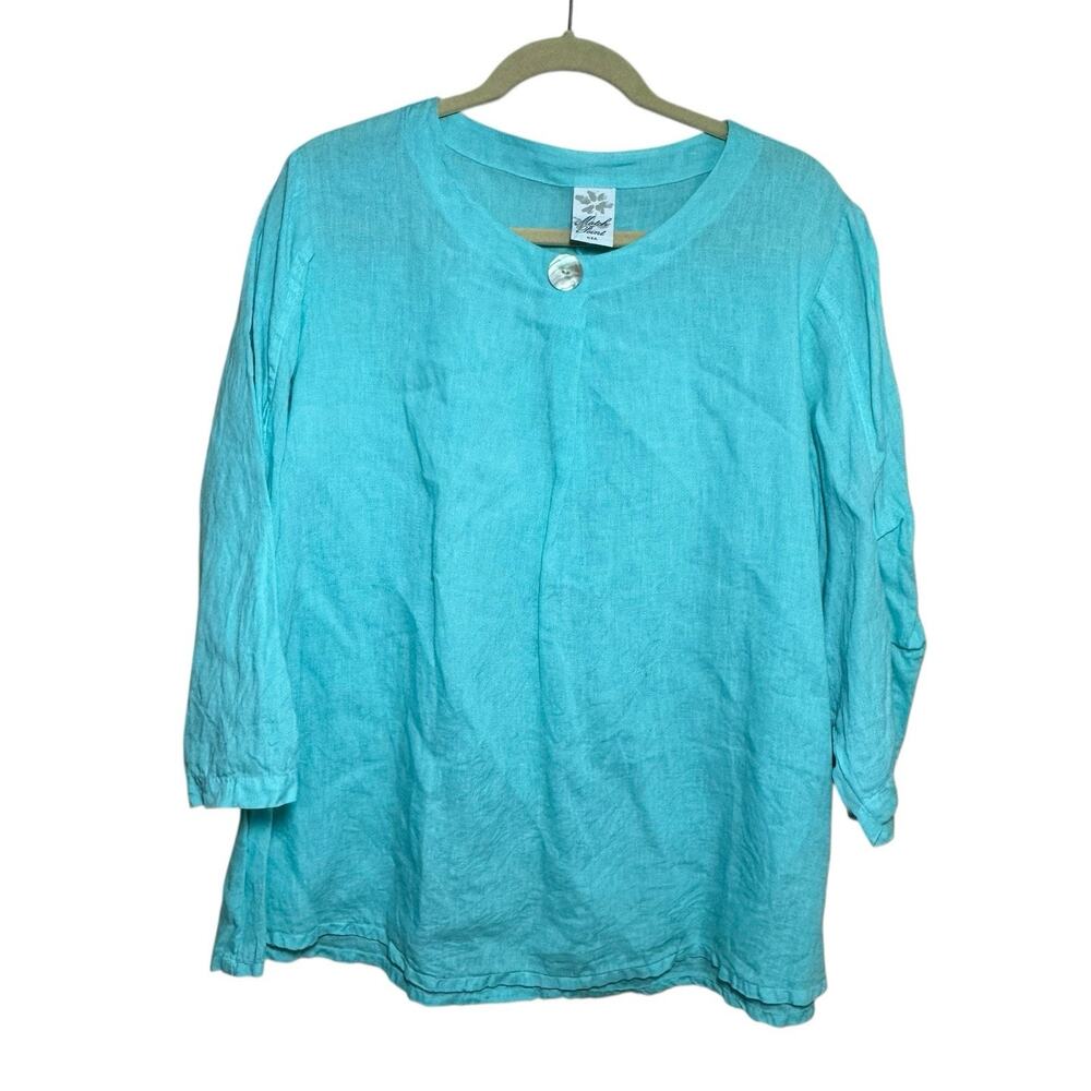 Match Point Linen Tunic Size S Blue Shirt Blouse Made USA Lagenlook Minimalist